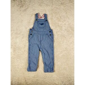 Baby Boden Blue Hickory Stripe Whale Embroidered Overalls 12-18 Months